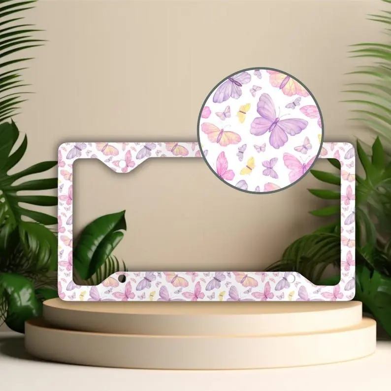 Butterflies License Plate Frame, Coquette Car Accessories for Women and Teen Girls, Cute Butterfly Vanity Tag Holder, Girly Car Decor
