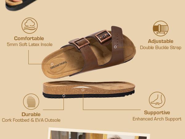 Dream Pairs Women Double Buckle Slide Sandals Birks open toe Slipper Casual Comfort Arch Support  Walking Shoes Girl Summer Parent Nail Comfy Footwear comfy  sandals Flipflop