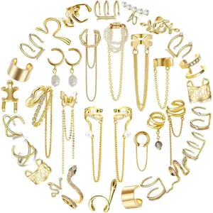 35 PCS Gold Silver Adjustable Ear Cuffs Earrings for Women Non-Piercing Cartilage Clip on Earrings Wrap Ear Jewelry Set,Punk Snake Butterfly Claw Stud Earrings for Women Gift