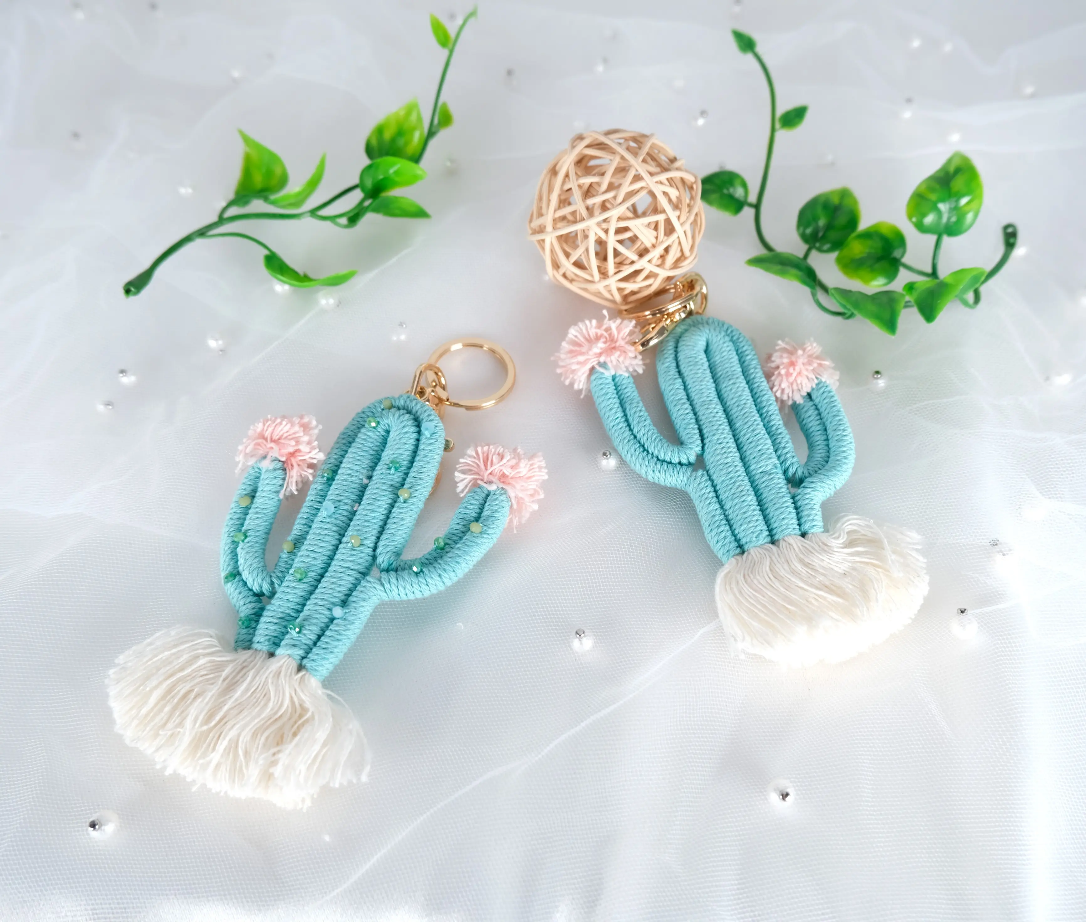 Handmade Macrame Cactus Keychain A Delightful and Eco-Friendly Accessory Boho Keychain