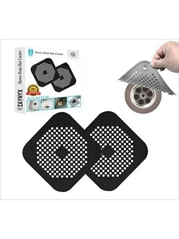 2 Pack Shower Hair Drain Catcher is Hair Stopper for Shower Drain with 4 Suction Cups Easy to Install Hair Catcher Shower Drain Suit for Bathroom Bathtub Kitchen (2 Black & Black)