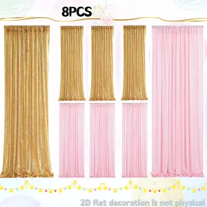Gold&Pink 2FT X 8FT Sparkly Sequin Backdrop Curtains 8 Panels for Wedding Party Room Decorations Lightweight Luxurious Sequin Mesh Fabric