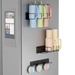 Stanley Water Bottle Holder Set with Lid Organizer, Magnetic Load-Bearing Secure, No-Drill Installation, Durable Cup Storage Rack, Wall Mount Compatible