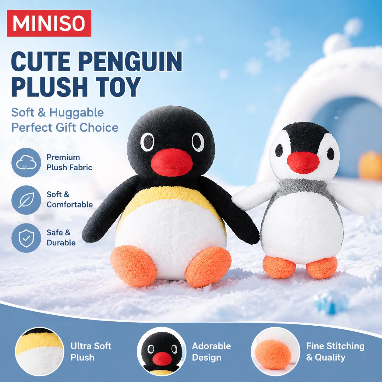 MINISO PINGU Basic Plush Charm, Standing Pose, Cute Cartoon Penguin Bag Pendant, Soft Stuffed Accessory, Ideal Collectible Ornament & Sweet Gift For PINGU Fans Back-to-School Gifts