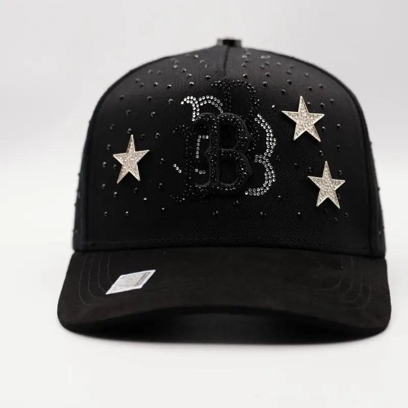 Hat B’s Black Silver Stars Crystals