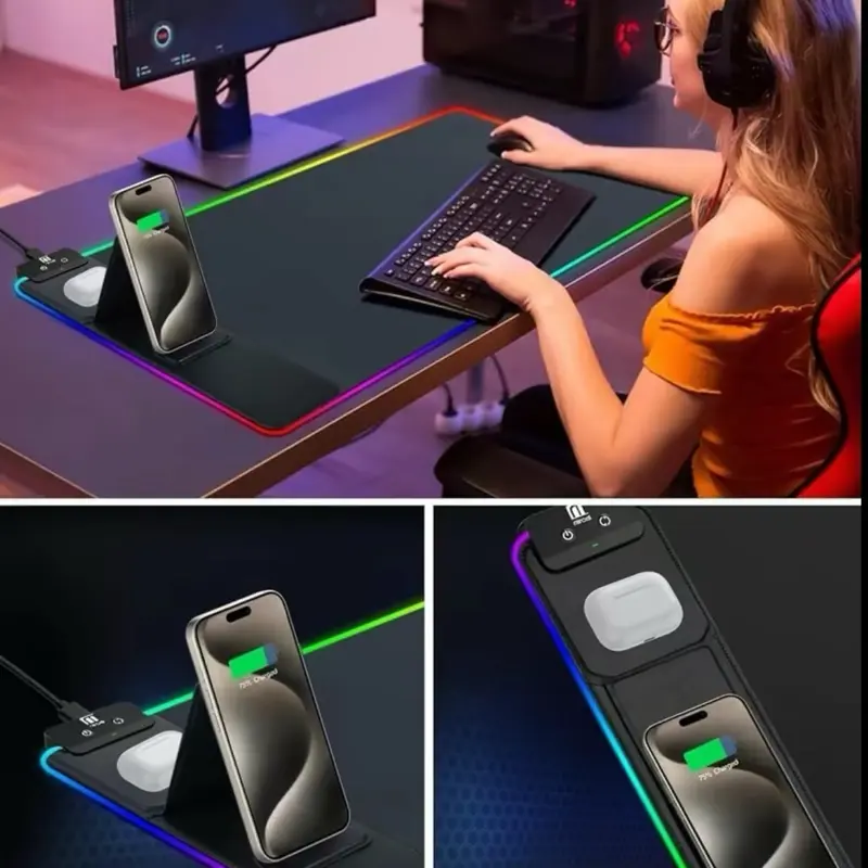 XXL Mouse Pad With Wireless Charging 31.5"x15.8" Large Desk Mat for Laptop Keyboard Waterproof Smooth Surface Non-Slip Base Black Office PC Gaming Mat ShopBlackFriday Christmas
