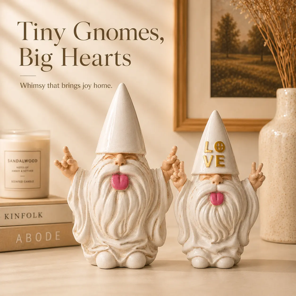 Funny Resin Gnome Figurine - White Tongue-Out, Playful Hand Gesture Home Decor for Humor Lovers, Desk Decor, Shelf Ornament, Birthday or Housewarming Gift