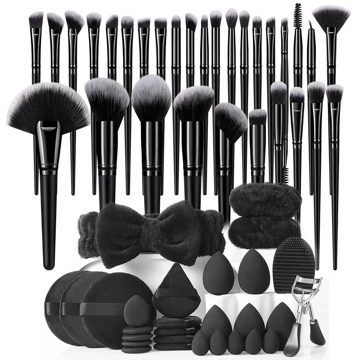 Makeup Brush & Sponge & Headband & Wristband & Finger Powder Puff & Eyelash Curler & Brush Cleaning Tool Set, Professional Makeup Tools for Women, Cosmetic, Makeup Brush Kit
