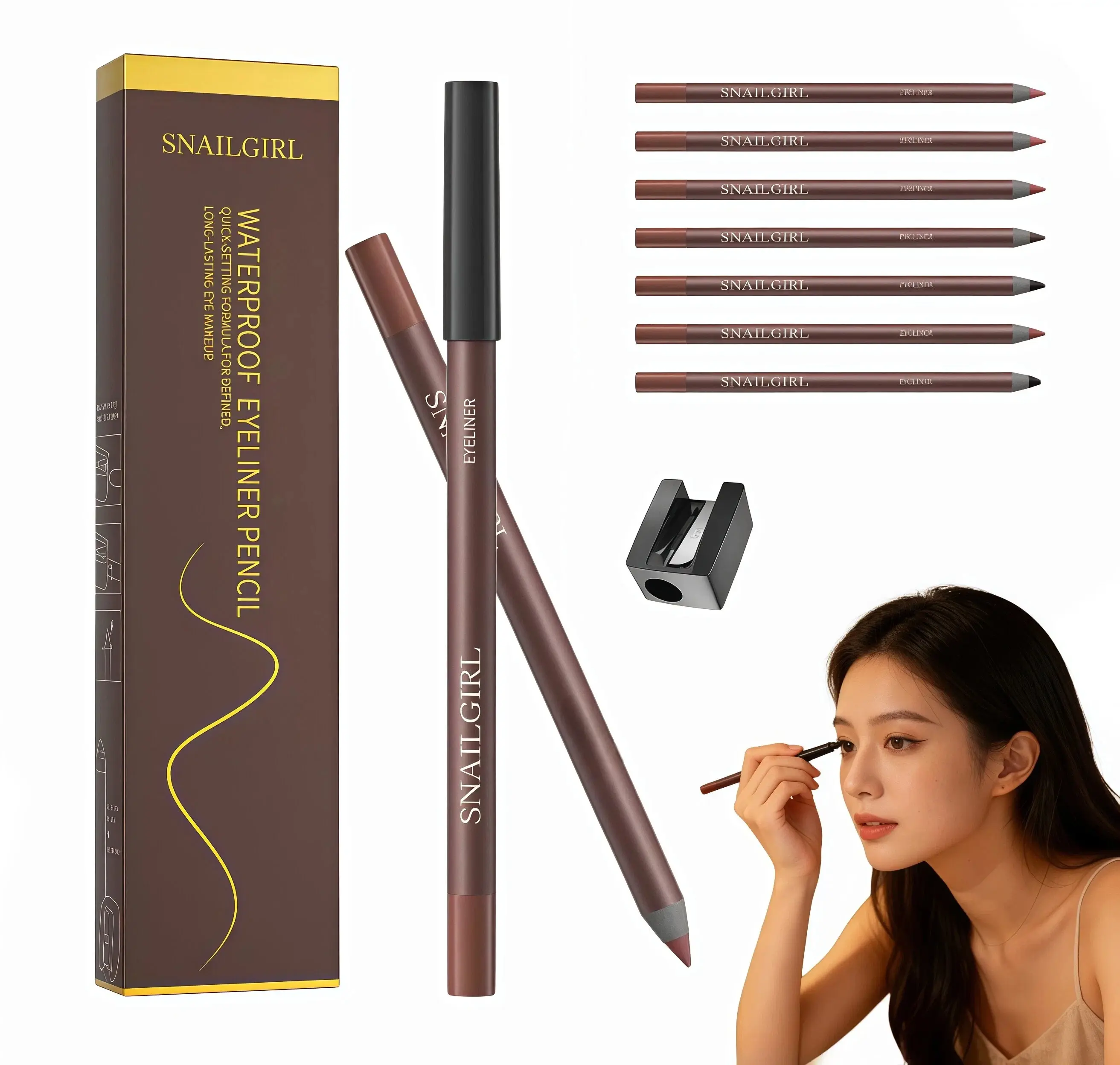 SNAILGIRL Waterproof Sharpenable Eyeliner Pencil - Cosmetic with Long-Lasting Easy-Glide Formula for Smooth Eye Makeup, Perfect Wings, Eyeliner & Lipliner Use