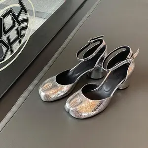 Women's dance shoes Mary Jane high heels women's shoes 2026 new thick heel silver single shoes round toe shoes pumps pumps tabi shoes pig's trotters