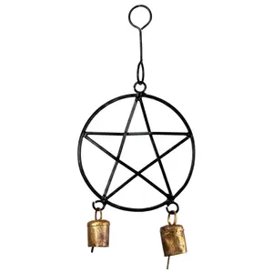 Pentagram Wind Chime — 5-Inch Wrought Iron with Copper Bells Wiccan Protection