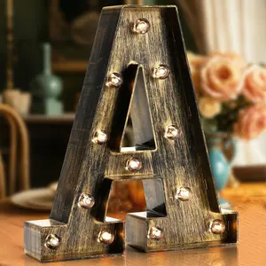 Golden Black Led Marquee Letter - Industrial, Vintage Style Light Up Alphabet Letter Sign for Cafe Wedding Birthday Party Christmas Lamp Home Bar Initials Decor - J