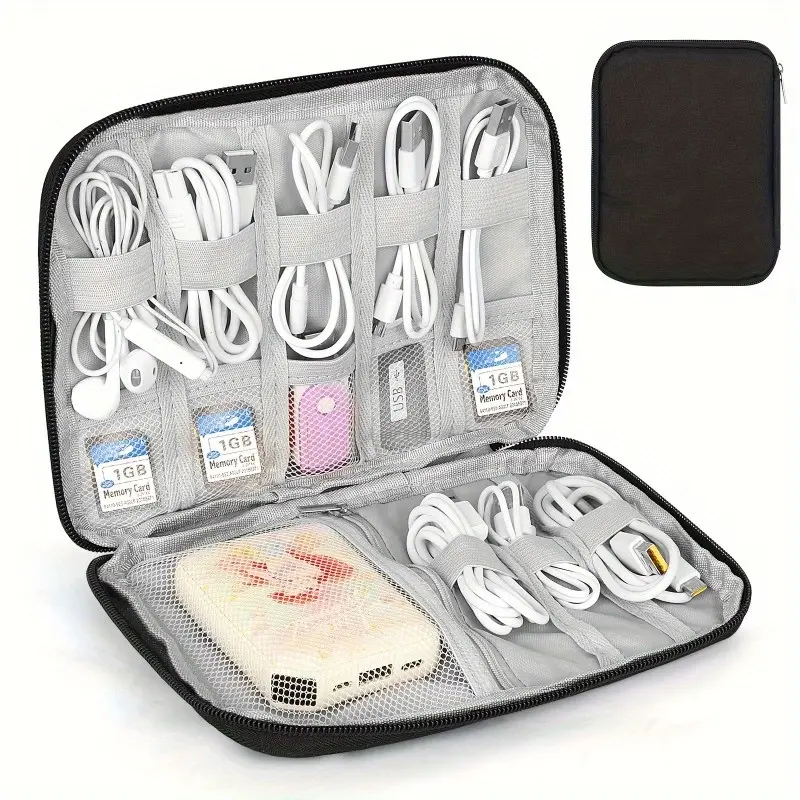 1pc Travel Essentials Multi-pocket Cable Organizer Bag, Travel Organization Pouch, Portable Organizer, Small Charging Cord Storage, Charger, Cables, Cord Storage And Accessory Bag, For Travel, Work, Travel Organizers