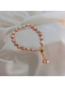 Baroque Natural Freshwater Pearl Bracelet with Fish Tail, Ins Small-Circle Design, Simple Bracelet for Students, Best Friends, Sisters, Trendy Gift