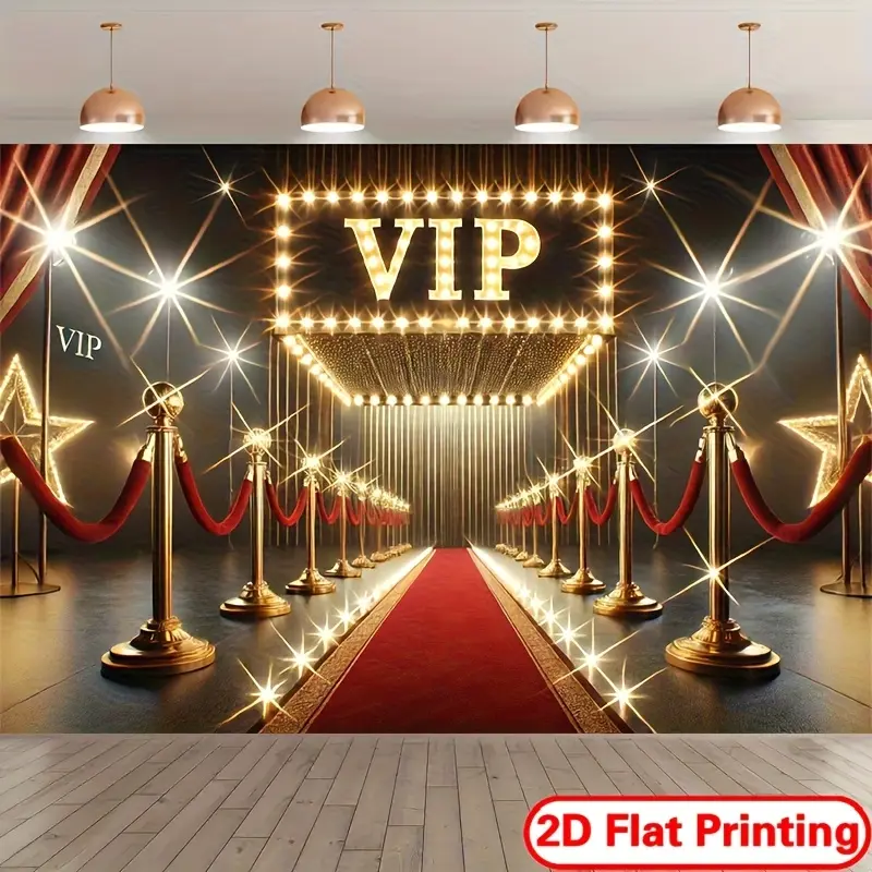 2D Flat Photo Booth Props, Vip Entrance Photography Background Banner, Gold Design with Flashlight Pattern, Durable Polyester Party Decor