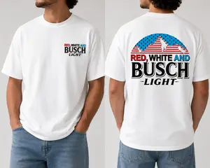 Red White and Busch Light Mountain Shirt, Patriotic American Flag Beer Graphic Tee Vintage USA, Busch Light Patriotic T-Shirt | Red White Blue Mountain Flag Graphic Tee Funny Beer Vintage Style
