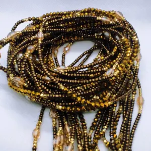 ANA Tie On Waistbeads Women Belly Chain 50 Inches Adjustable African Gold Waistbeads for Daily Use Elegant Accessory