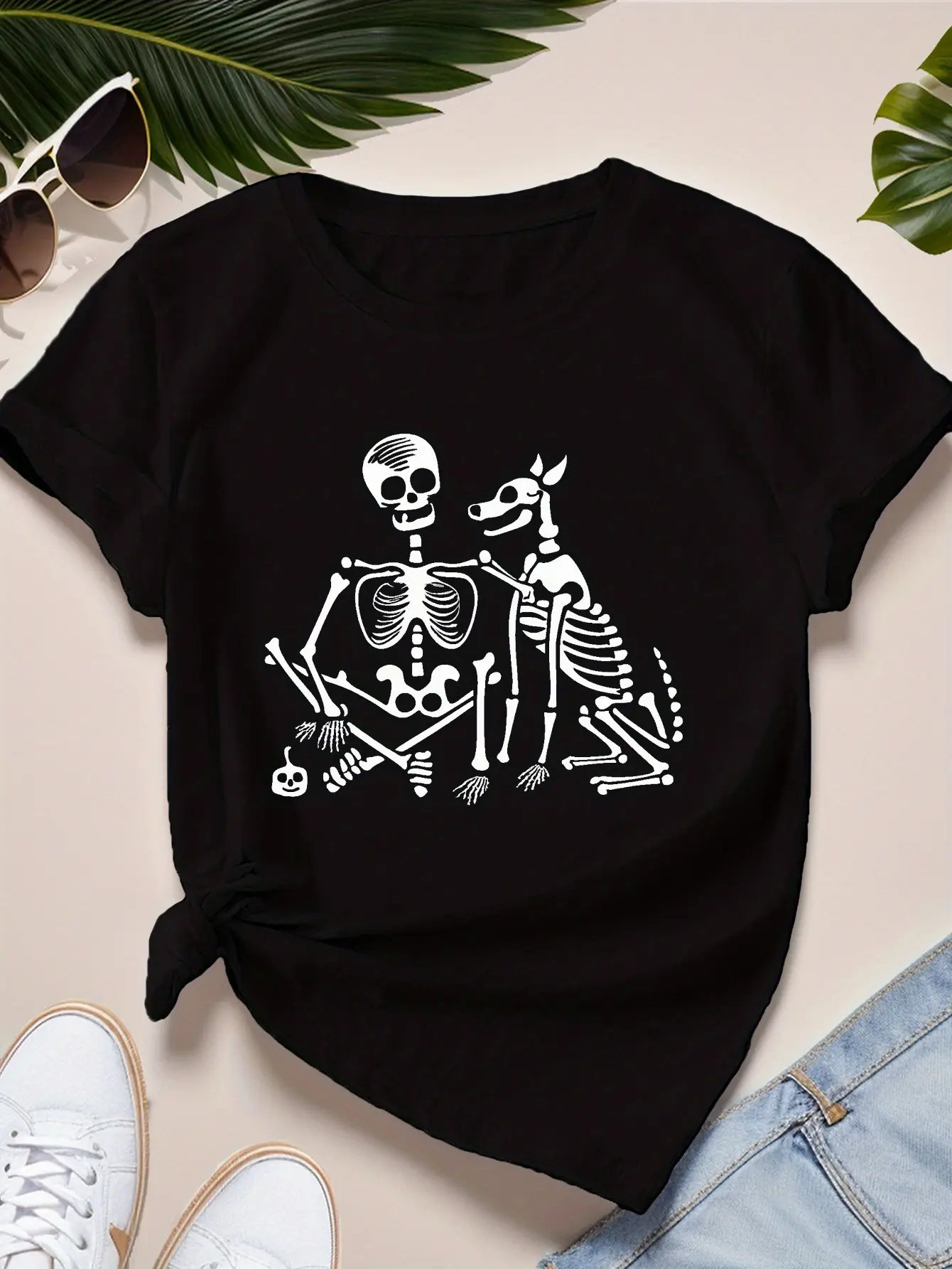 Skeleton Halloween Women's Plus Size Sports Short Sleeve T-Shirt