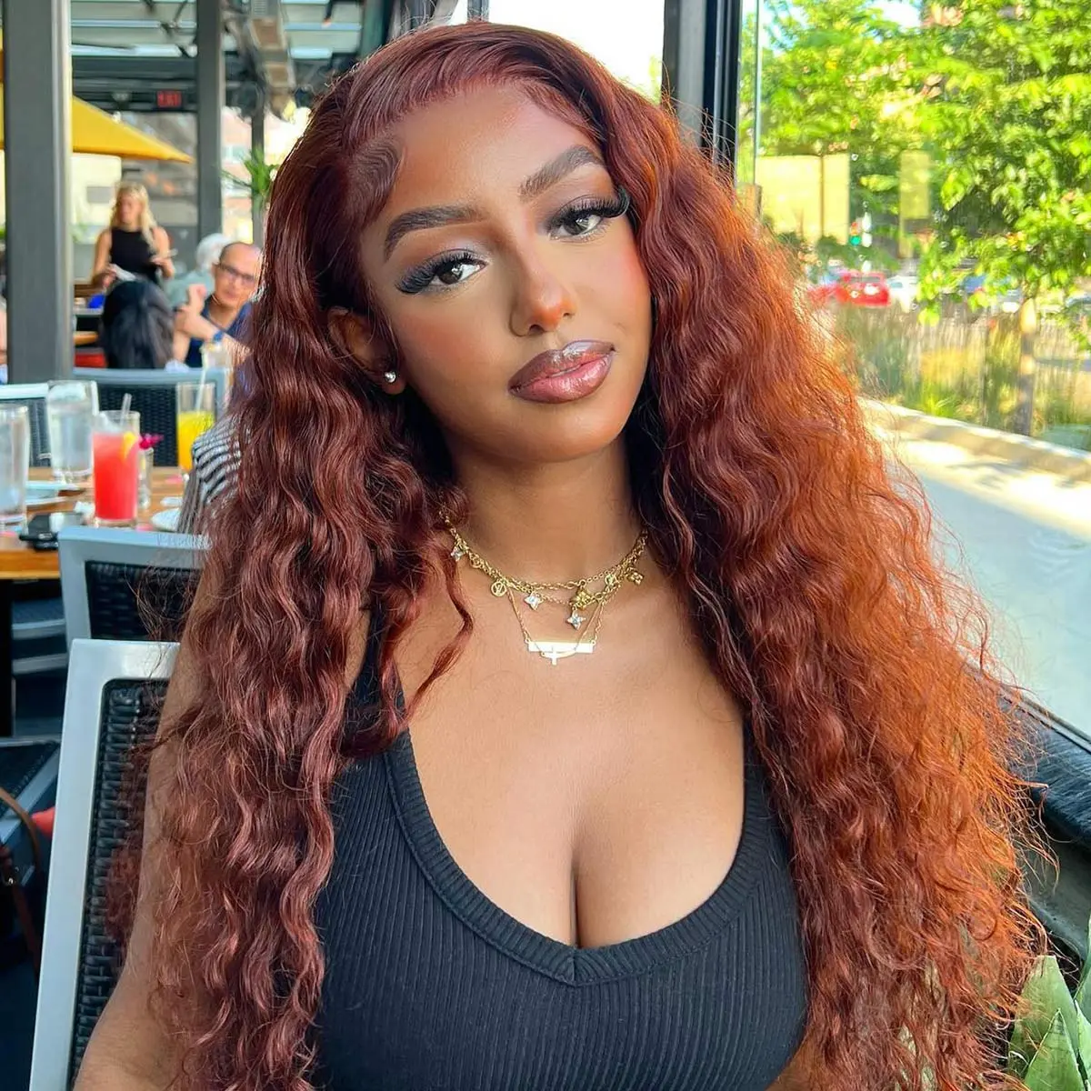 OQ HAIR 180% Density Reddish Brown Water Wave Glueless 7x5 Lace Closure Human Hair Wigs No Slip Beginner-Friendly Natural Looking Summer Wig