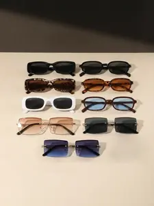 9 Pairs PC and Metal Sunglasses Set, Narrow Frame and Frameless Mix, Uv400, Ideal for Daily Commute, Street Fashion, Vacation Photos, Road Trips