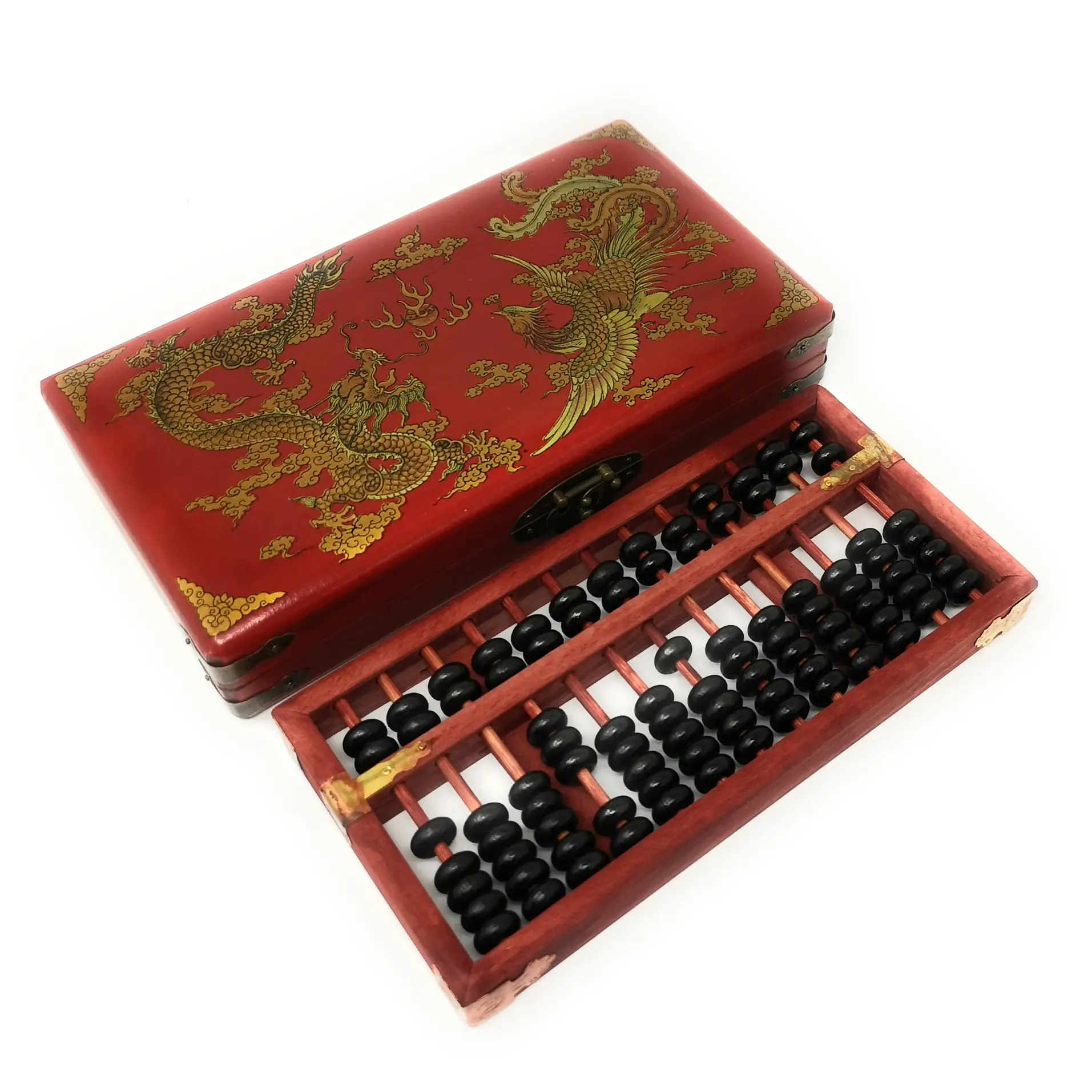 Thy Home New Vintage Chinese Wooden Bead Abacus - Antique Leather-Accent Wood Frame Decor, Beginner-Friendly Office Stationery with English Instruction Booklet, L14"xW6.5"xH2" Educational Item for All Ages