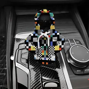 Universal Car Interior Gear Shift Lever Cover, Graffiti Style Mosaic Design, Protective Decorative Case for Auto Accessories