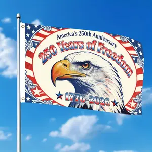 1pc America's 250Th Anniversary Bald Eagle American Flag 250 Years Patriotic Design Single-Sided Hanging Two Hole Ring Outdoor Courtyard Flag Decoration No Electricity Required Only Flags