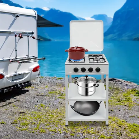 SHANGMAKEL Rectangular 4-Burner 4-Knob Gas Stove (49x49x79cm) - Spray Molding Process, NG/LPG Camping Cooking Cooktop, Emergency Prep Accessory, Manual Ignition; Hose & Regulator Sold Separately