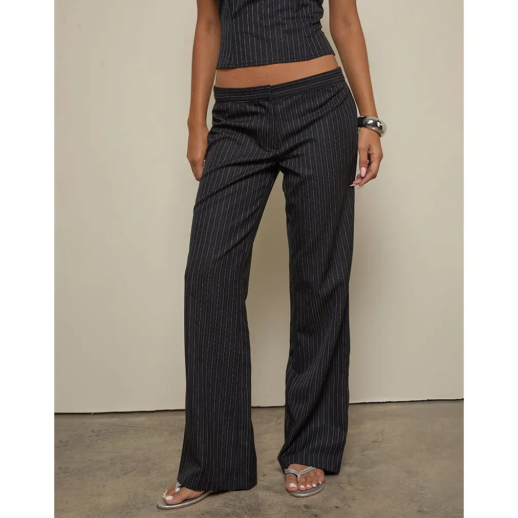Ganta Slim Trouser in Pinstripe Black