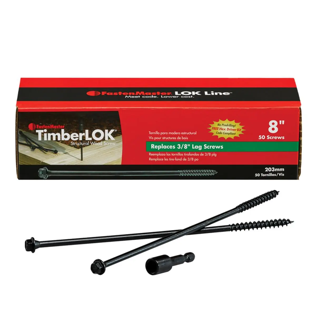 FastenMaster  8 in. Timberlok Hex E-Coat Structural Wood Screws - Pack of 50