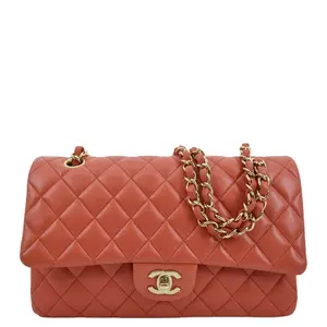Pre-owned CHANEL Leather Shoulder Bags Classic Medium Double Flap Quilted Calf Shoulder Bag Red