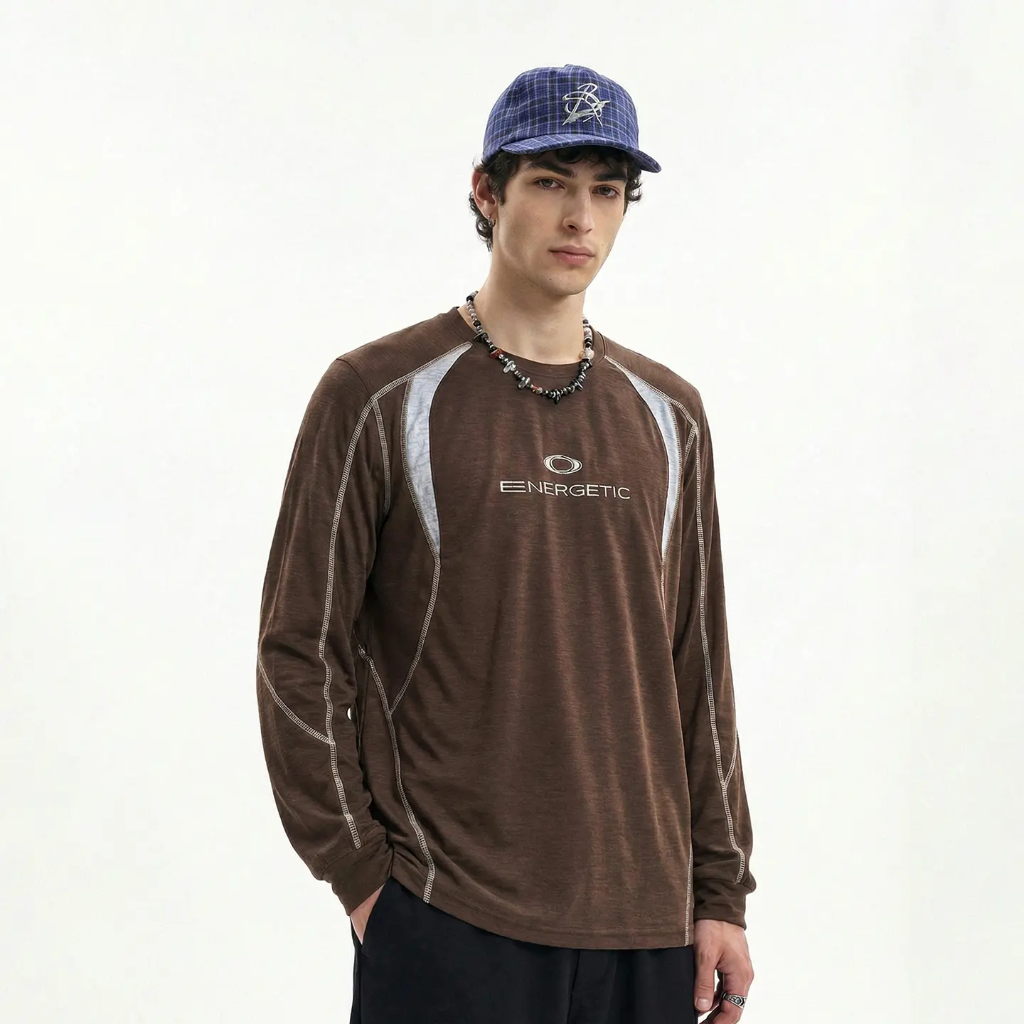 inflation Men's Colorblock Hooded Long Sleeve T-Shirt, Streetwear Polyester Casual Top with Spliced Design, Longsleeves, Colorblock Hooded Tee, Menswear, Sporty, Retro, Vintage, Tshirt