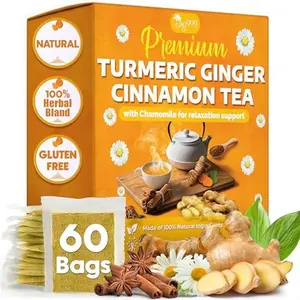 Premium Herbal Tea Blend, Daily Comfort & Relaxing Tea Ritual, Botanical Tea with Turmeric, Ginger, Cinnamon & Chamomile Flowers. Eco-Conscious Tea Bags, No Sugar, No Caffeine, Gluten-Free, Vegan. (60 Tea Bags)