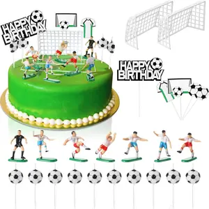 24 pieces soccer cake topper decorations soccer happy birthday cake topper and ball candles with team player goalie sports theme party supplies birthday decorations for men boys
