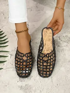 Women's Fashion Plain Hollow Out Slippers, Toe Sandals, Summer Casual Comfortable Flat Shoes, Lightweight Breathable Daily Wear, Girls, Footwear