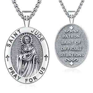 DRINSPER S925 Saint Jude Necklace - 925 Sterling Silver San Judas Tadeo Pendant, Gold-Plated Chain, Patron Saint of Desperate Causes, Hope and Wishing Talisman