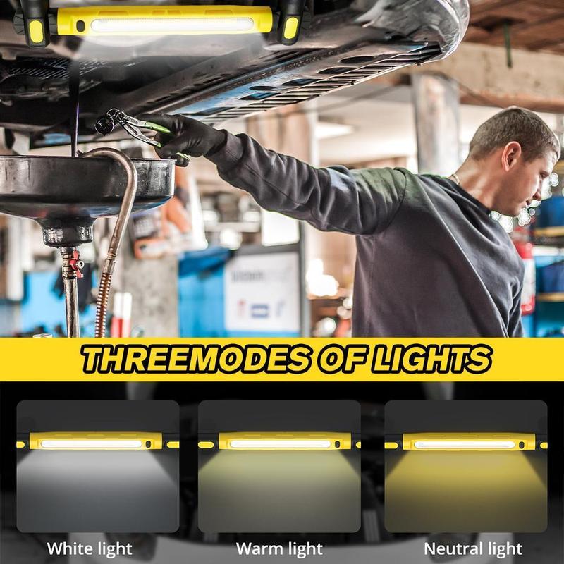 LED Under Hood Light 3000LM, Magnetic Work Light Bar with Hooks, 5200mAh Rechargeable Cordless Garage Light