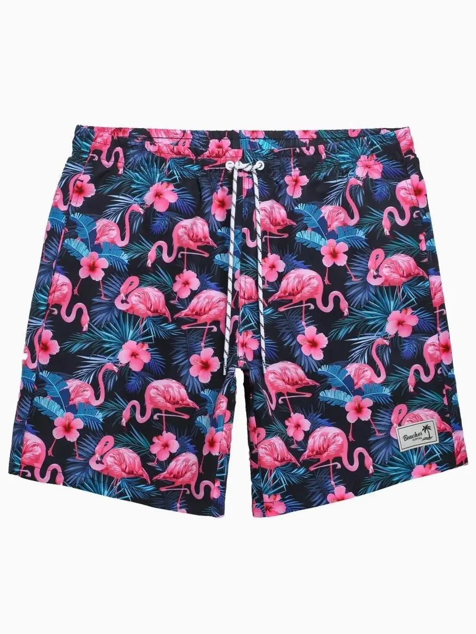 Men's Floral Print Flamingo Shorts, Regular Fit Casual Comfy Swim Shorts for Summer, Men's Shorts for Beach Vacation, Swimwear Shorts