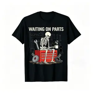 Waiting On Parts Funny Skeleton Auto Mechanic Technician TShirt for Men Women Couple Trendy Tops Short Sleeve Street Style Comfort Tee Casual Summer Tee MustHave Fashionable Tee