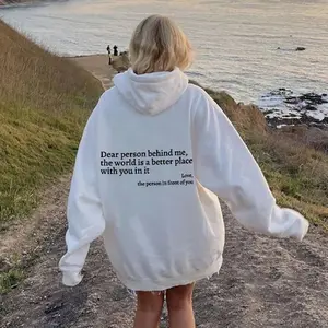 Dear Person behind Me,The World Is a Better Place,With You in It,Love,The Person in Front of You,Women'S Plush Letter Printed Kangaroo Pocket Drawstring Printed Hoodie Unisex Trendy Hoodies
