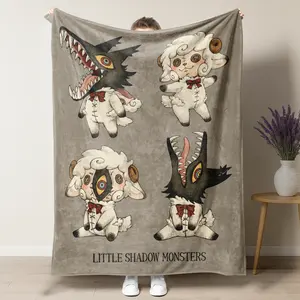 "Little Shadow Monsters" Gothic Blanket - Creepy Cute Wolf in Sheep's Clothing Fleece Throw - Dark Fantasy Art Plush Blanket for Bed Sofa - Spooky Macabre Gift for Teens & Adults