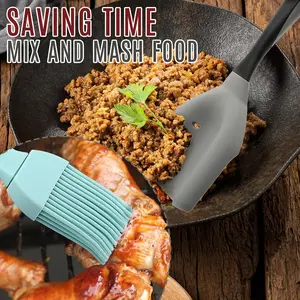 Pcs Silicone Meat Chopper and Spatula Set - Heat Resistant Ground Beef Chopper Tool, Hamburger Meat Masher & Basting Brush for Cookware, Kitchen Utensils for Mixing, Mashing & Baking