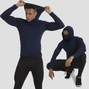 Men's Summer Ice Silk Sun Protection Hoodie, Sporty Sports Tops, Hooded Outdoor Fitness Top with UV-Protective Sleeves, Breathable Mesh, Lightweight Fit, Fishing Mask