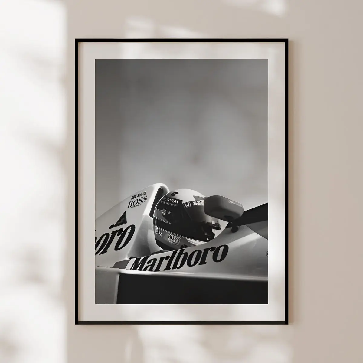 Formula 1 Poster, black and white Formula 1 print, motorsport wall art, F1 photography, Marlboro F1 poster, Ayrton Senna poster