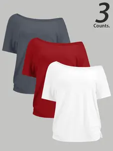 Women's Solid Color One Shoulder Tee, Casual Basic Short Sleeve T-shirt for Daily Wear, Ladies Clothes for All Seasons, Top