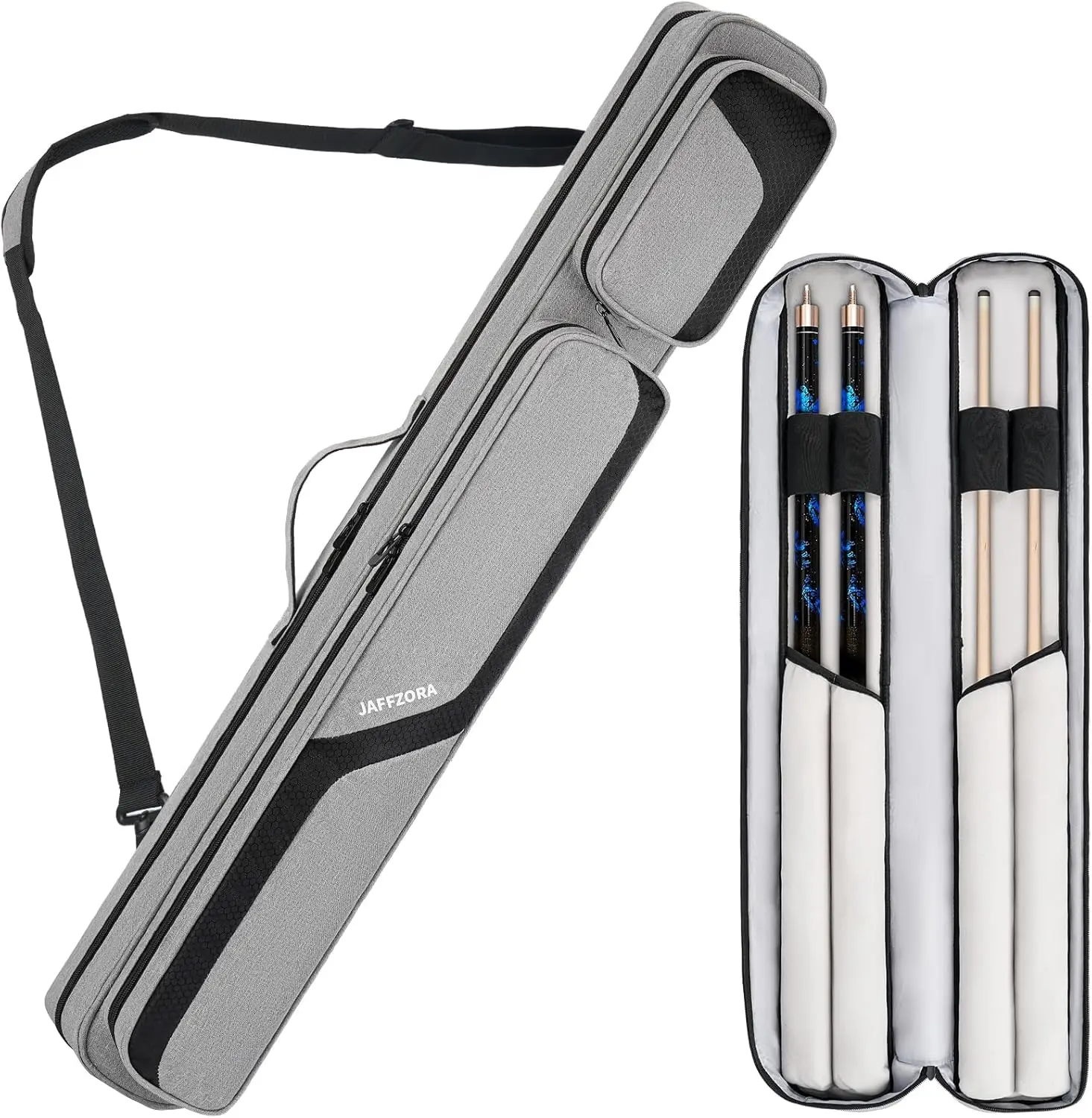 Pool Cue Case, Pool Stick Carrying Case Holds Butts and Shafts, Billiard Cue Bag with Shoulder Straps