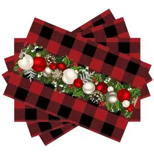 12x18 inch Buffalo Cheese Christmas Mat (4-piece set): Exclusive design for home kitchen dining table, adding atmosphere to Christmas theme, practical size suitable for daily use