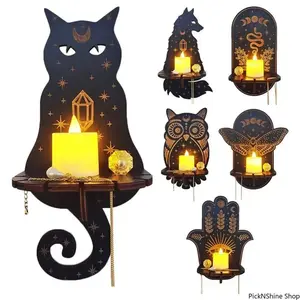 (Without candle) Rustic Wooden Wall Mounted Display Shelf With Candle Holder, Multi Functional Floating Storage Rack For Home Wall Decor, Space Saving Decorative Organizer For Living Room Bedroom