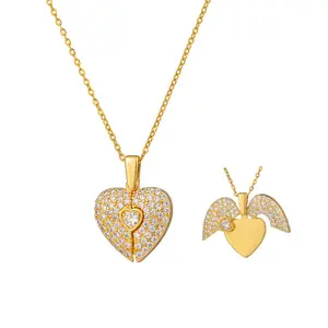 Women's transforming heart necklace, titanium copper chain with iced-out copper pendant, hidden angel wings secret, viral gift SpringStatements