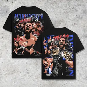 [MMA] Islam Makhachev UFC Champion Graphic T-Shirt Black, Lightweight Champion MMA Tee, Dagestan Fighter Shirt, UFC Streetwear Graphic Tee, MMA Fan Shirt for Men Women, Oversized UFC Champion Tee